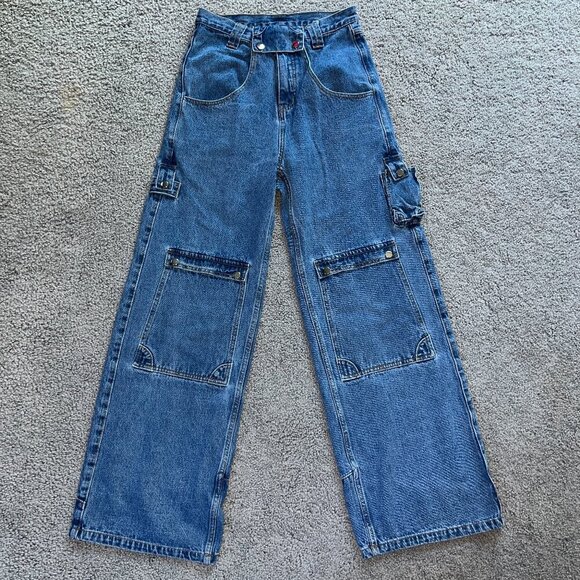 LIQUID LAGOON Y2K WIDE LEG DENIM JNCO STYLE  HEAVY BAGGY SKATER JEANS 30/32 - Picture 12 of 14